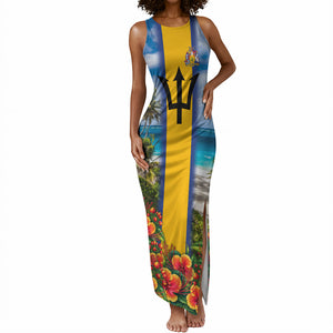 Barbados Trident Coat Of Arms Tank Maxi Dress Caribbean Pride Tropical Beach Floral Map