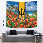 Barbados Trident Coat Of Arms Tapestry Caribbean Pride Tropical Beach Floral Map