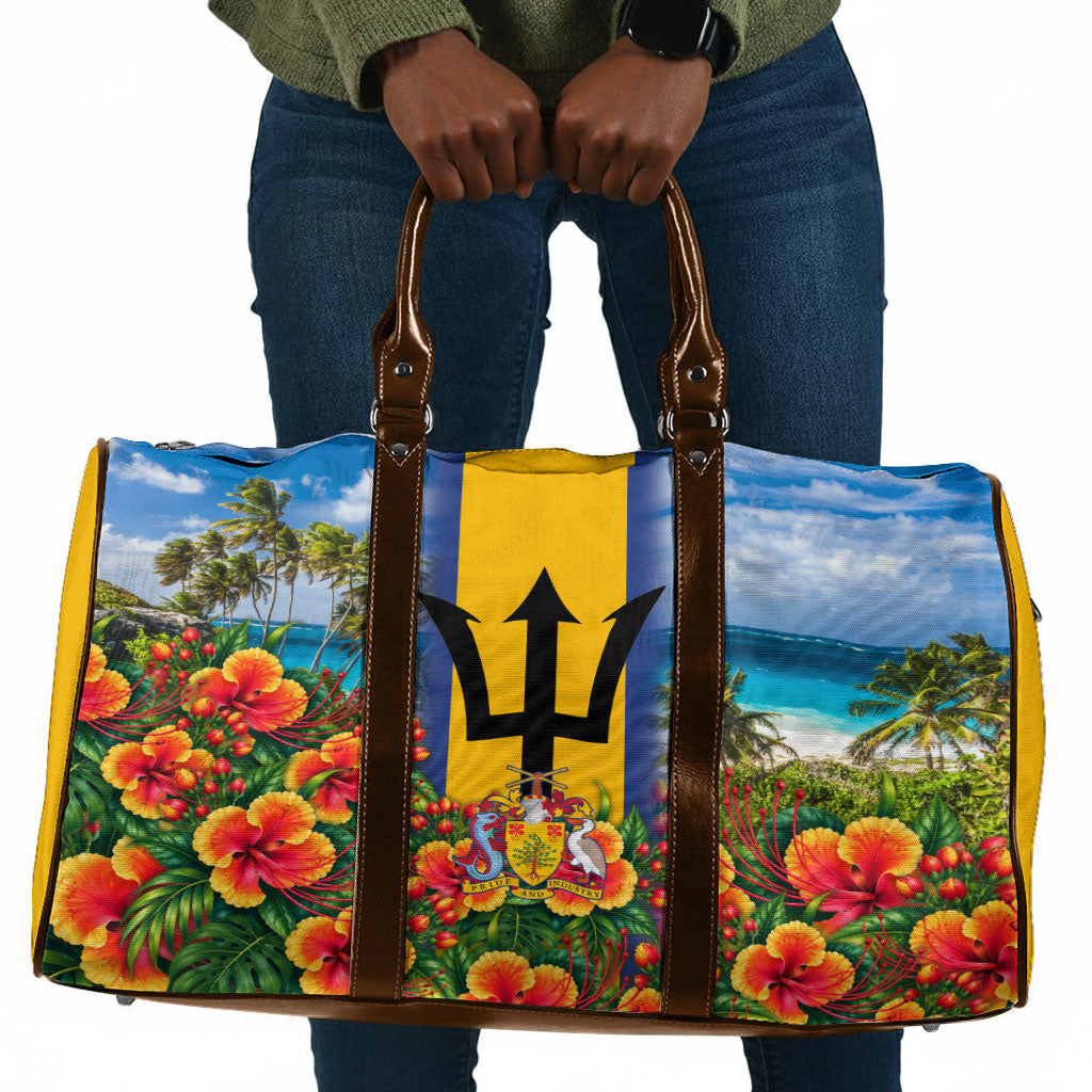 Barbados Trident Coat Of Arms Travel Bag Caribbean Pride Tropical Beach Floral Map