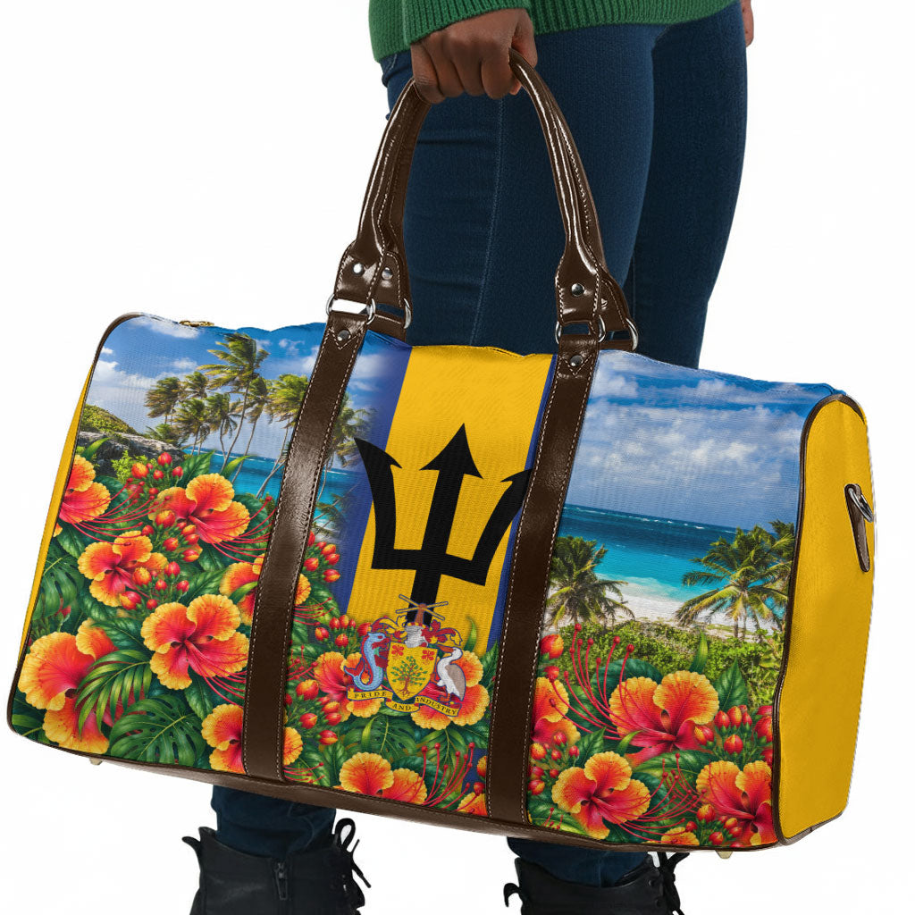 Barbados Trident Coat Of Arms Travel Bag Caribbean Pride Tropical Beach Floral Map