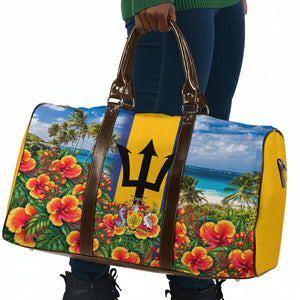 Barbados Trident Coat Of Arms Travel Bag Caribbean Pride Tropical Beach Floral Map
