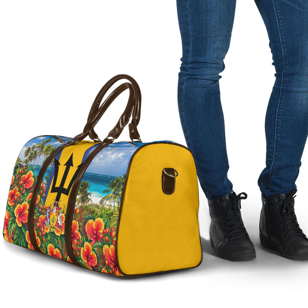 Barbados Trident Coat Of Arms Travel Bag Caribbean Pride Tropical Beach Floral Map