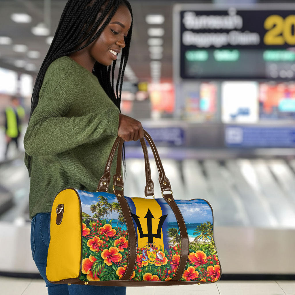 Barbados Trident Coat Of Arms Travel Bag Caribbean Pride Tropical Beach Floral Map