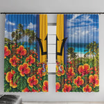 Barbados Trident Coat Of Arms Window Curtain Caribbean Pride Tropical Beach Floral Map
