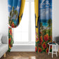 Barbados Trident Coat Of Arms Window Curtain Caribbean Pride Tropical Beach Floral Map