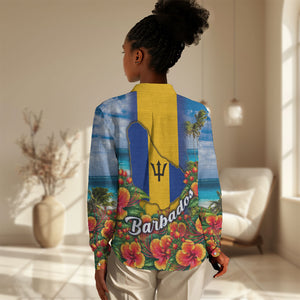 Barbados Trident Coat Of Arms Women Casual Shirt Caribbean Pride Tropical Beach Floral Map