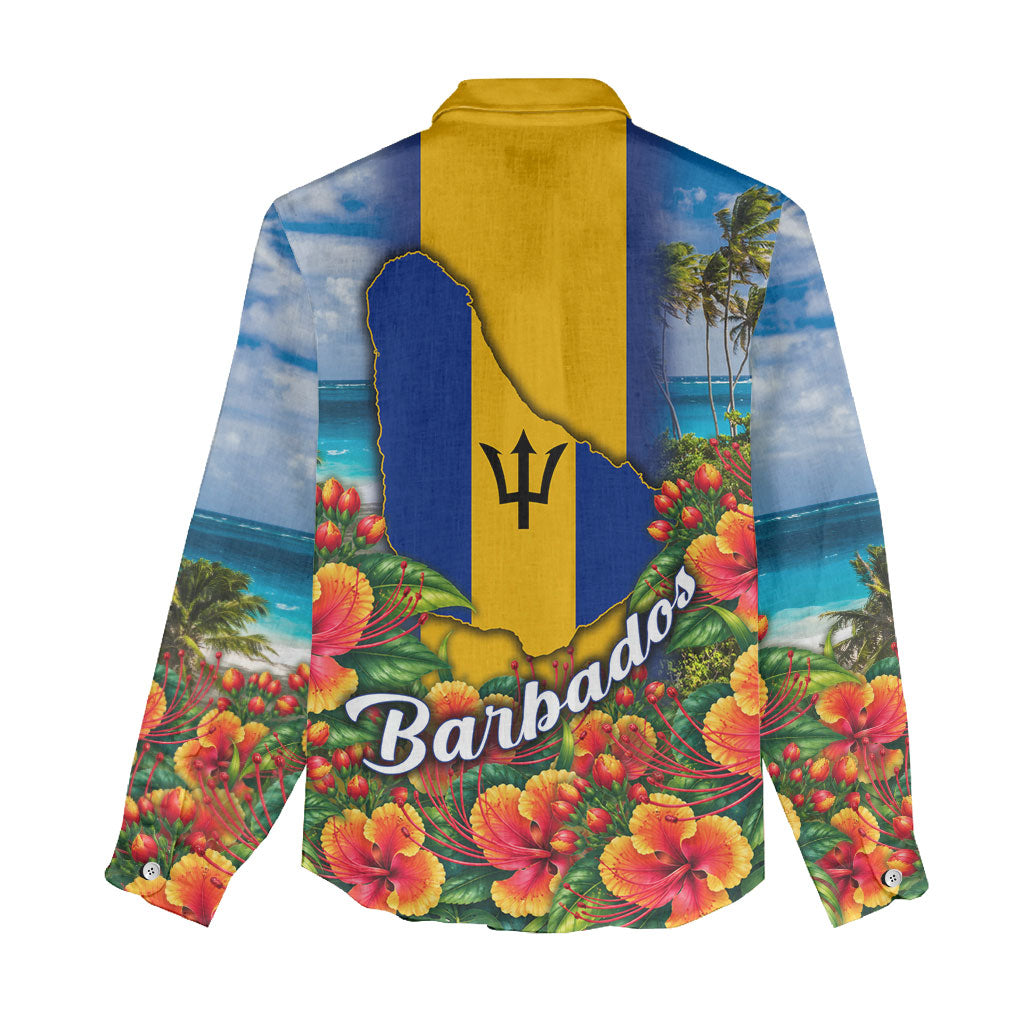 Barbados Trident Coat Of Arms Women Casual Shirt Caribbean Pride Tropical Beach Floral Map