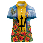 Barbados Trident Coat Of Arms Women Polo Shirt Caribbean Pride Tropical Beach Floral Map