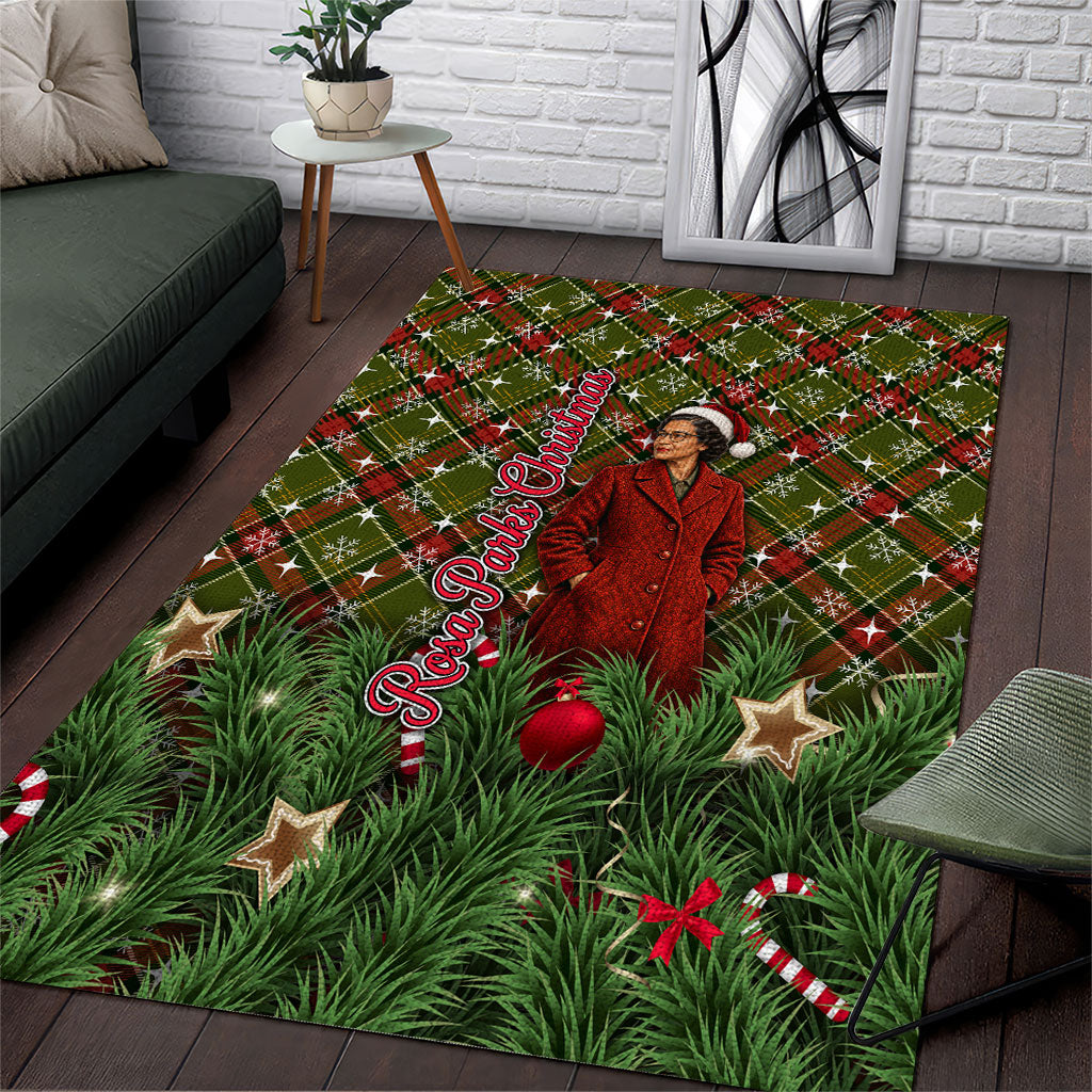 Rosa Parks Christmas Area Rug Plaid Festive Stamp Vintage Civil Rights Legend