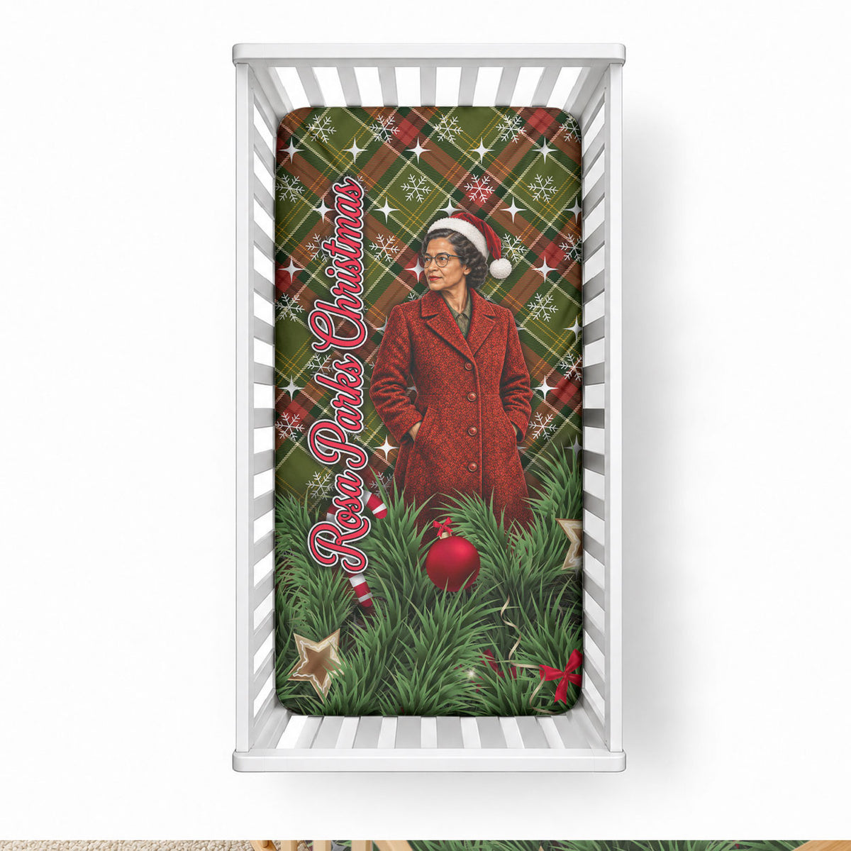 Rosa Parks Christmas Baby Bed Cover Plaid Festive Stamp Vintage Civil Rights Legend