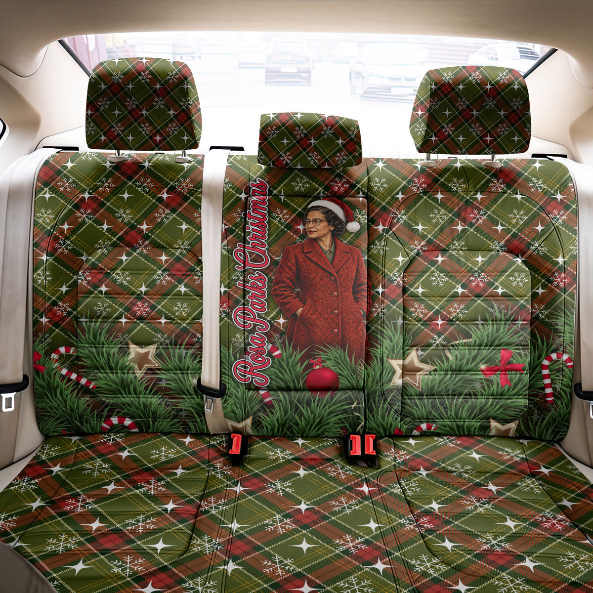 Rosa Parks Christmas Back Car Seat Cover Plaid Festive Stamp Vintage Civil Rights Legend