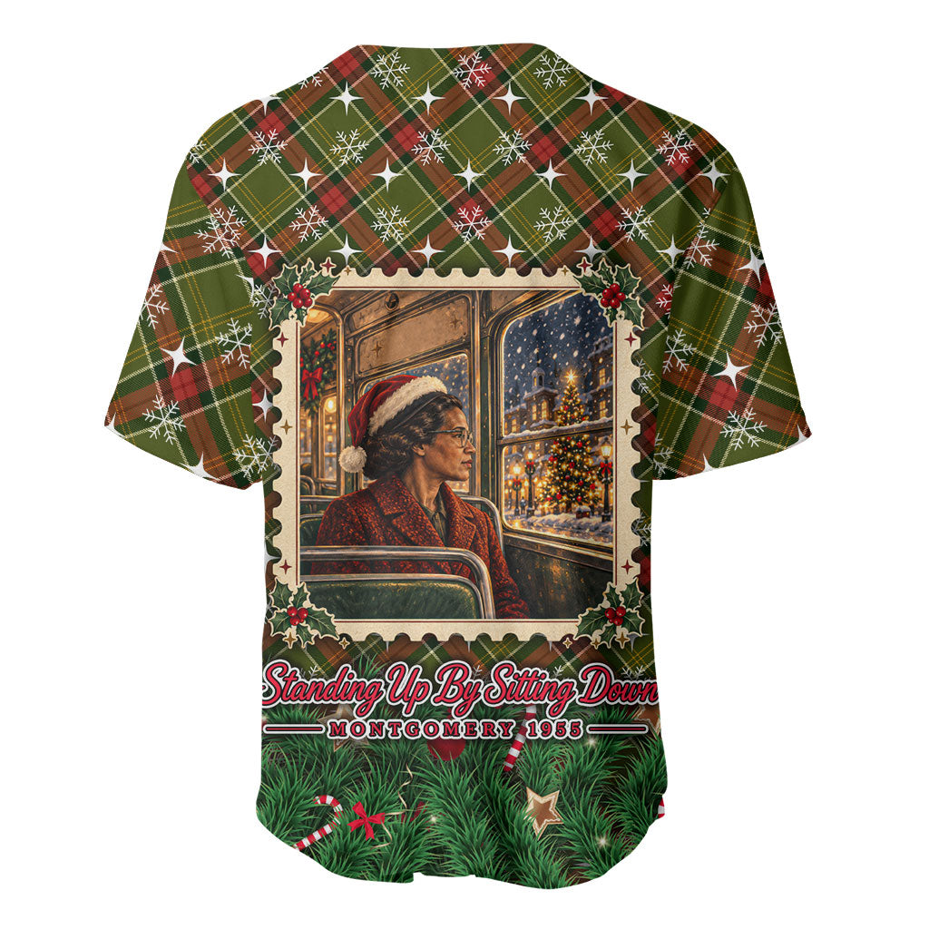 Rosa Parks Christmas Baseball Jersey Plaid Festive Stamp Vintage Civil Rights Legend