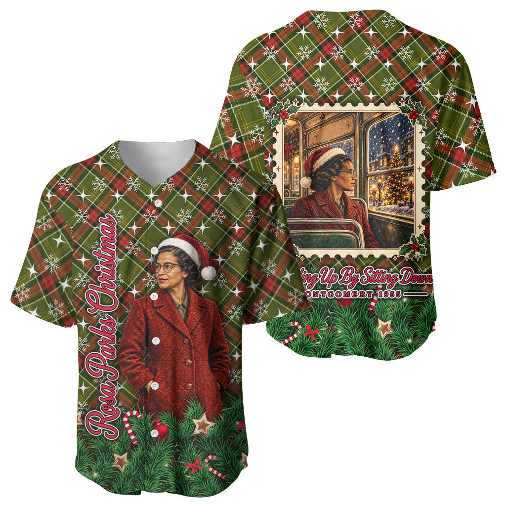 Rosa Parks Christmas Baseball Jersey Plaid Festive Stamp Vintage Civil Rights Legend