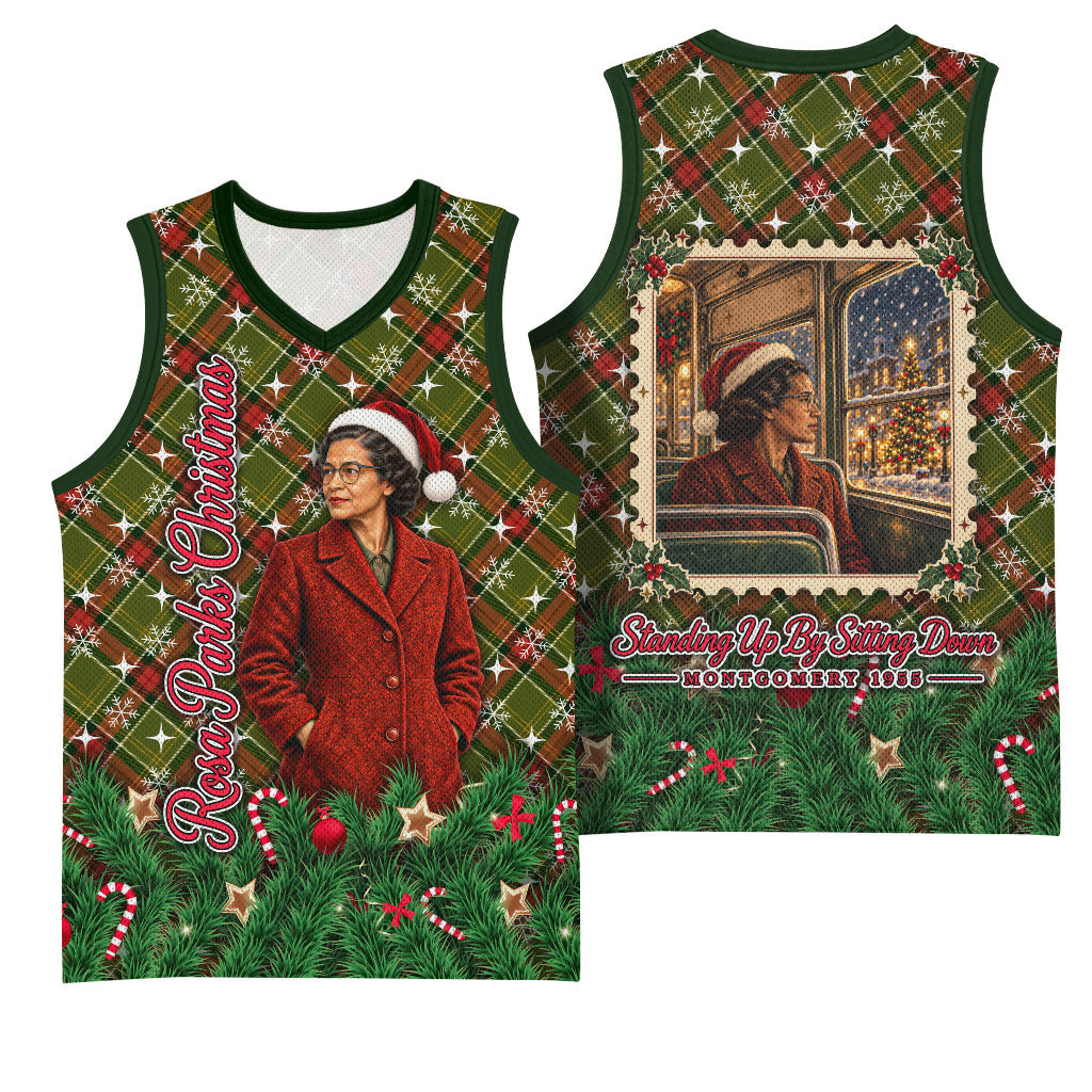 Rosa Parks Christmas Basketball Jersey Plaid Festive Stamp Vintage Civil Rights Legend