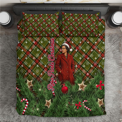 Rosa Parks Christmas Bedding Set Plaid Festive Stamp Vintage Civil Rights Legend