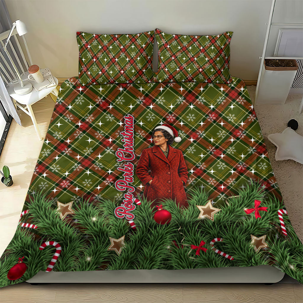 Rosa Parks Christmas Bedding Set Plaid Festive Stamp Vintage Civil Rights Legend