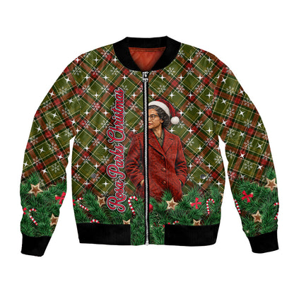 Rosa Parks Christmas Bomber Jacket Plaid Festive Stamp Vintage Civil Rights Legend