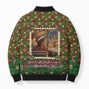 Rosa Parks Christmas Bomber Puffer Jacket Plaid Festive Stamp Vintage Civil Rights Legend