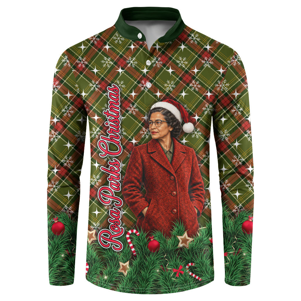 Rosa Parks Christmas Button Sweatshirt Plaid Festive Stamp Vintage Civil Rights Legend