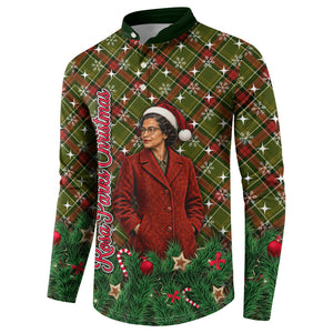 Rosa Parks Christmas Button Sweatshirt Plaid Festive Stamp Vintage Civil Rights Legend