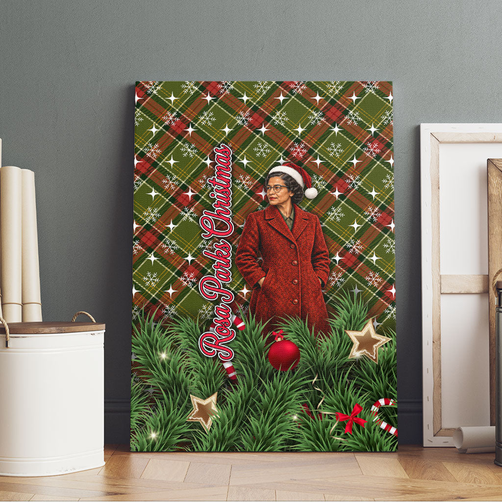 Rosa Parks Christmas Canvas Wall Art Plaid Festive Stamp Vintage Civil Rights Legend