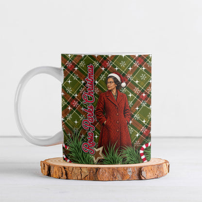Rosa Parks Christmas Ceramic Mug Plaid Festive Stamp Vintage Civil Rights Legend