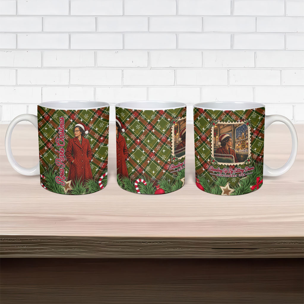 Rosa Parks Christmas Ceramic Mug Plaid Festive Stamp Vintage Civil Rights Legend