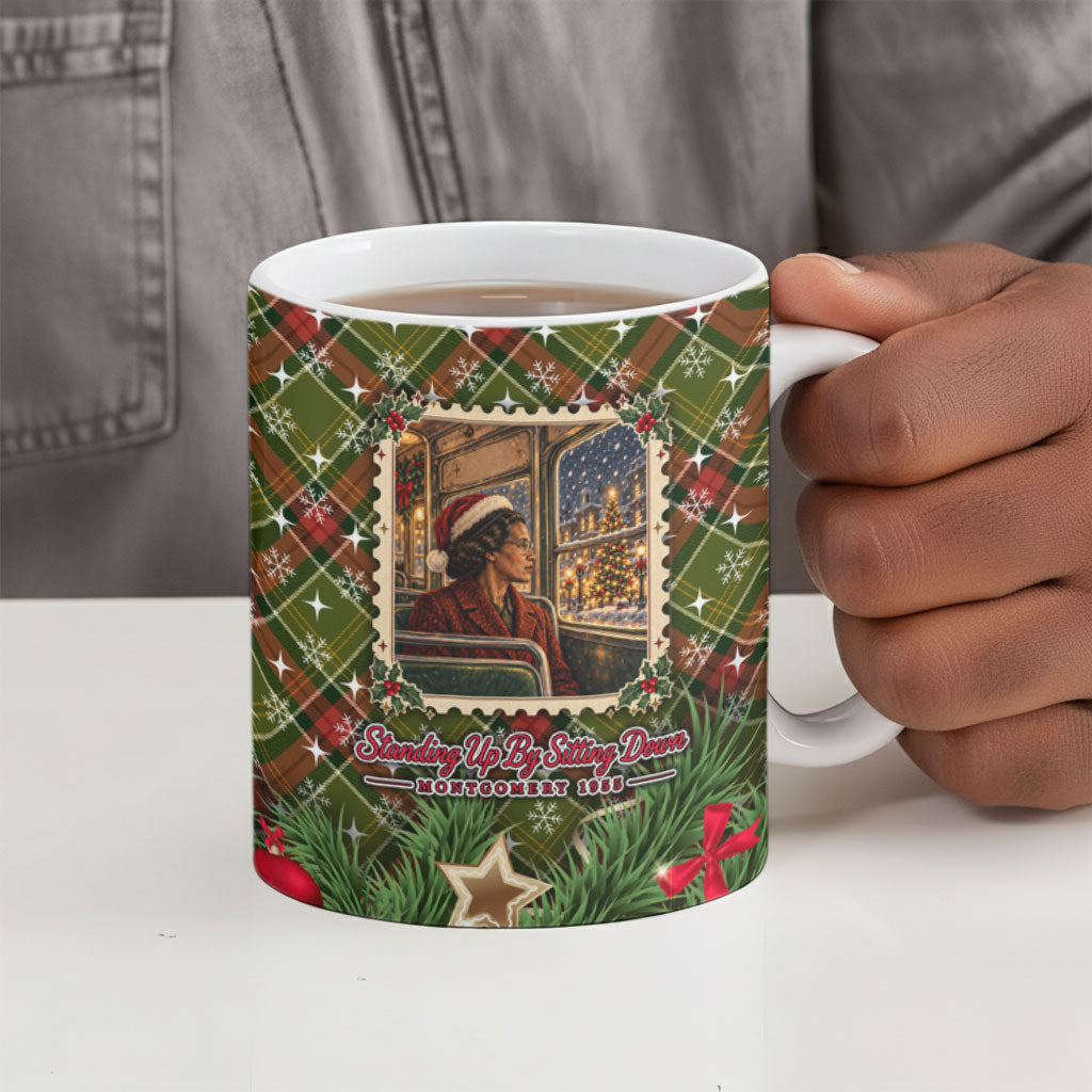 Rosa Parks Christmas Ceramic Mug Plaid Festive Stamp Vintage Civil Rights Legend