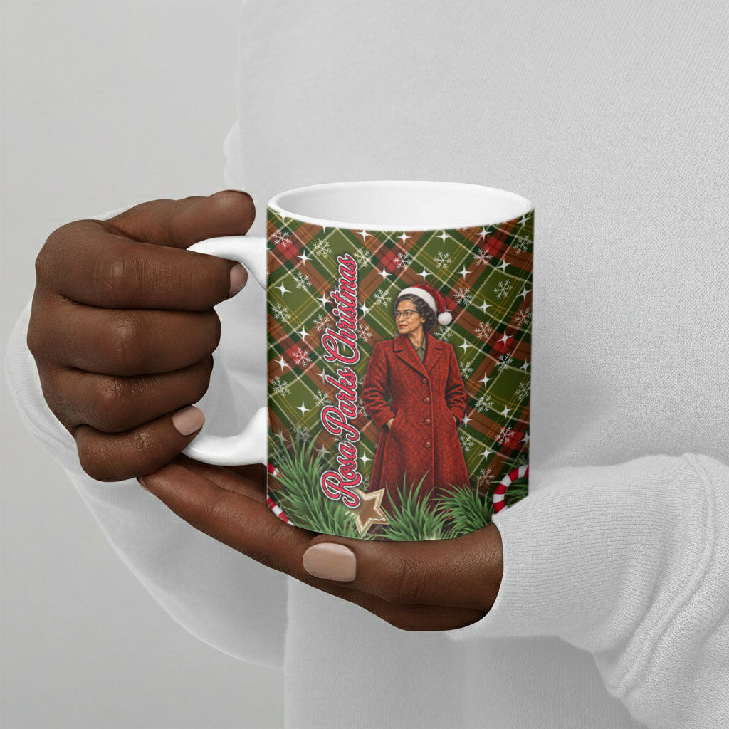 Rosa Parks Christmas Ceramic Mug Plaid Festive Stamp Vintage Civil Rights Legend