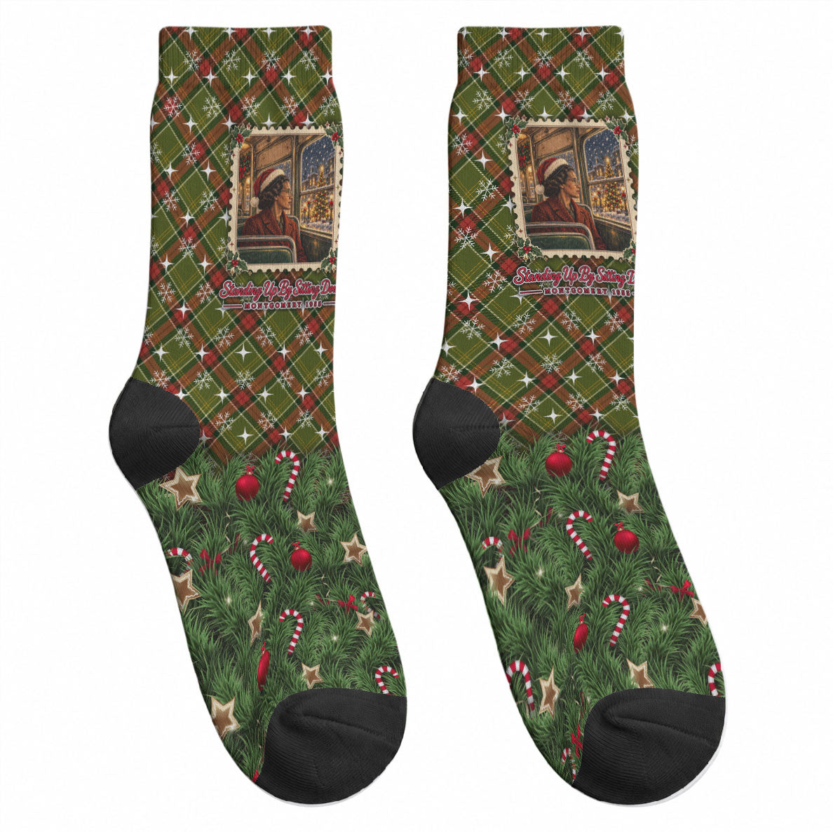 Rosa Parks Christmas Crew Socks Plaid Festive Stamp Vintage Civil Rights Legend