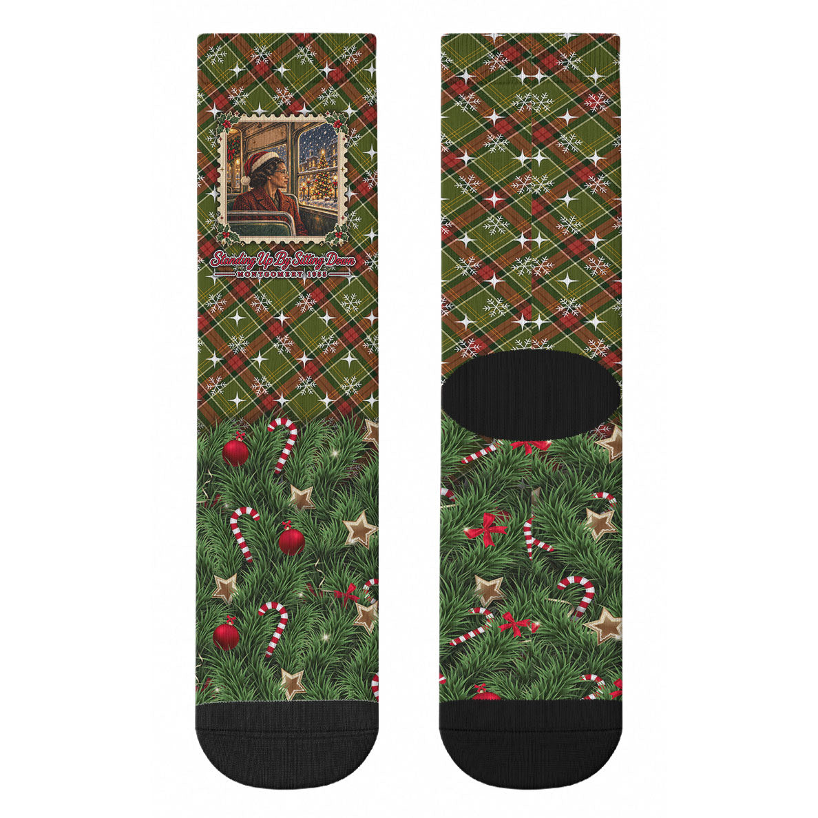 Rosa Parks Christmas Crew Socks Plaid Festive Stamp Vintage Civil Rights Legend