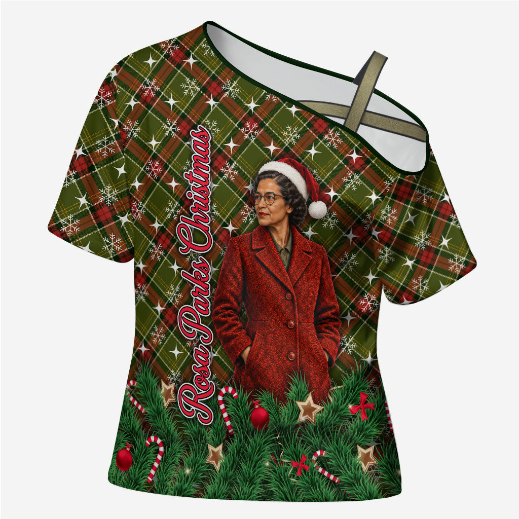 Rosa Parks Christmas Cross Shoulder Shirt Plaid Festive Stamp Vintage Civil Rights Legend