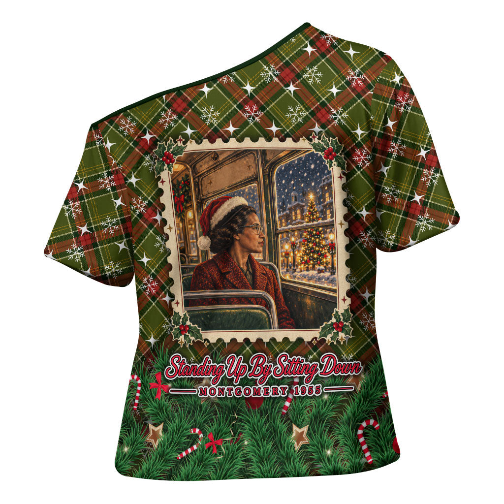 Rosa Parks Christmas Cross Shoulder Shirt Plaid Festive Stamp Vintage Civil Rights Legend