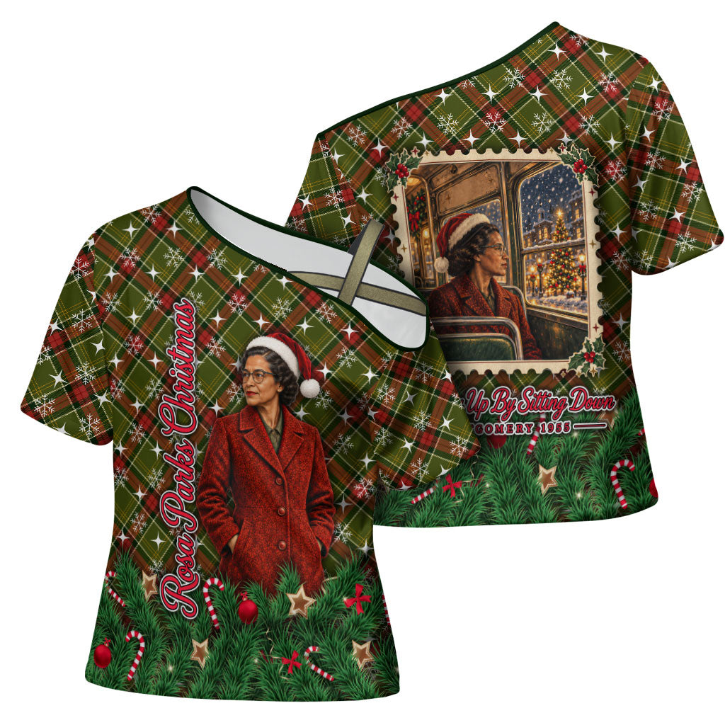 Rosa Parks Christmas Cross Shoulder Shirt Plaid Festive Stamp Vintage Civil Rights Legend