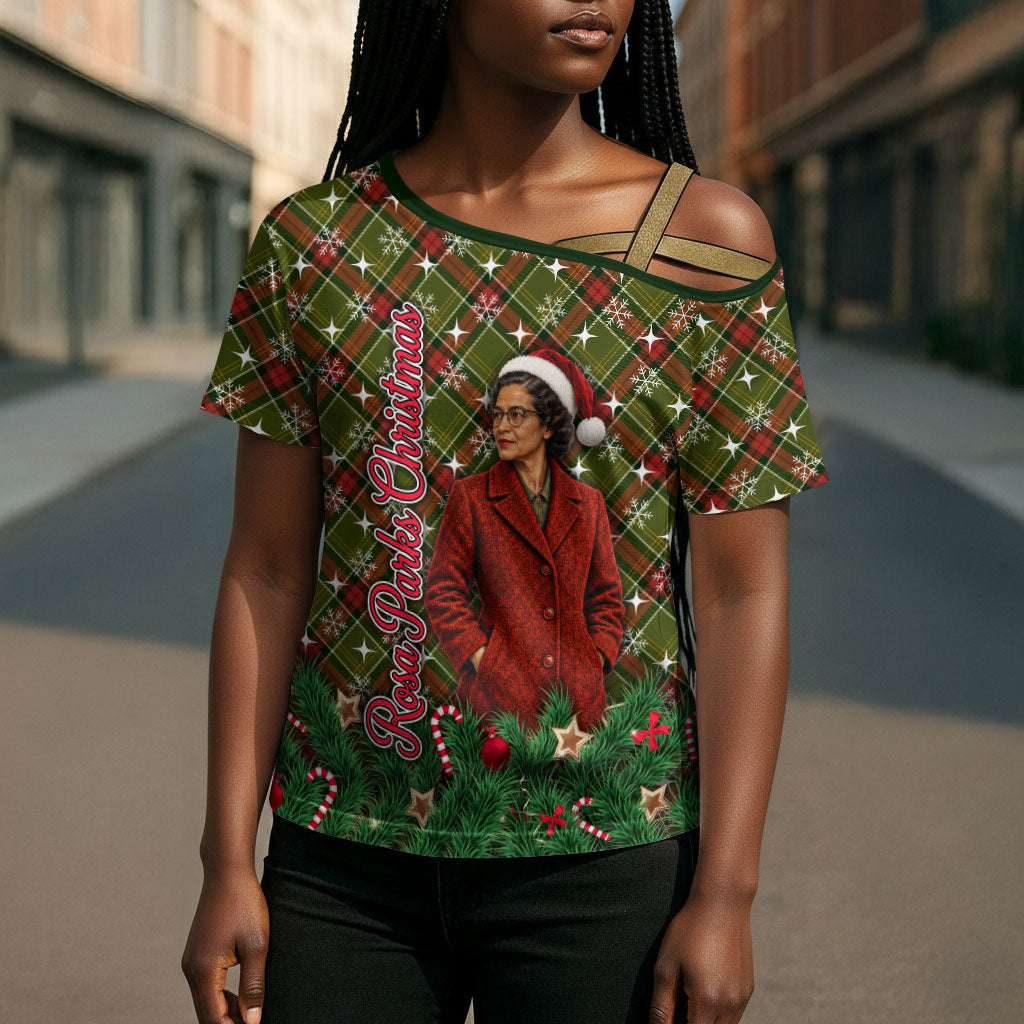 Rosa Parks Christmas Cross Shoulder Shirt Plaid Festive Stamp Vintage Civil Rights Legend