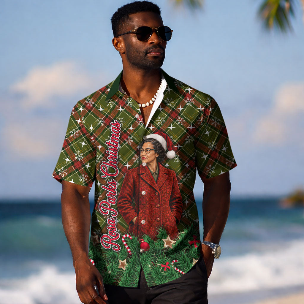 Rosa Parks Christmas Hawaiian Shirt Plaid Festive Stamp Vintage Civil Rights Legend