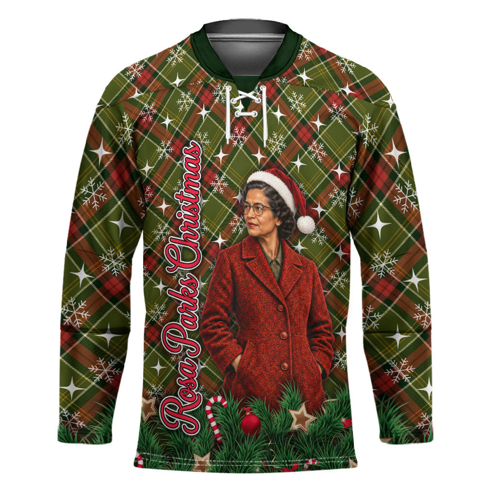 Rosa Parks Christmas Hockey Jersey Plaid Festive Stamp Vintage Civil Rights Legend