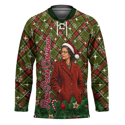 Rosa Parks Christmas Hockey Jersey Plaid Festive Stamp Vintage Civil Rights Legend