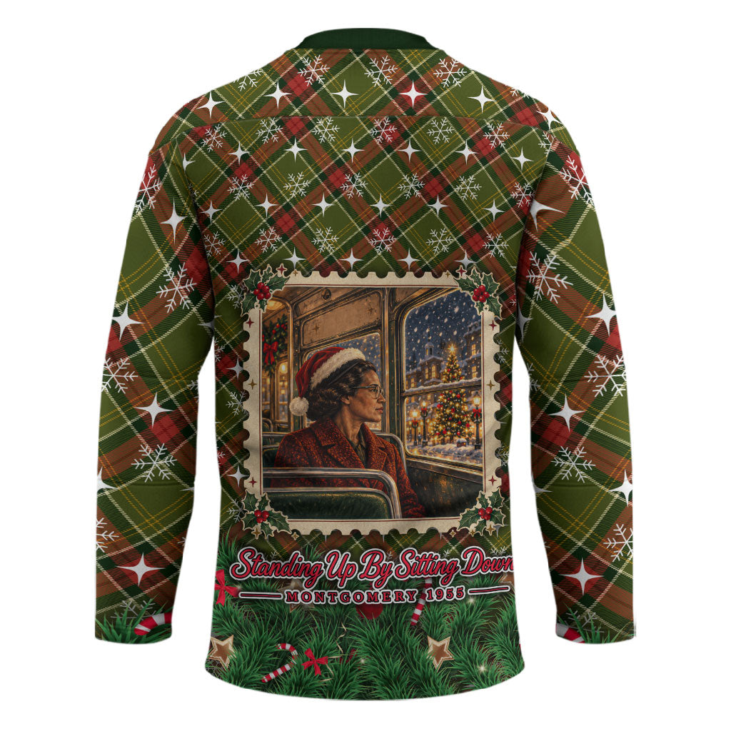 Rosa Parks Christmas Hockey Jersey Plaid Festive Stamp Vintage Civil Rights Legend