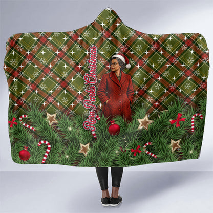 Rosa Parks Christmas Hooded Blanket Plaid Festive Stamp Vintage Civil Rights Legend