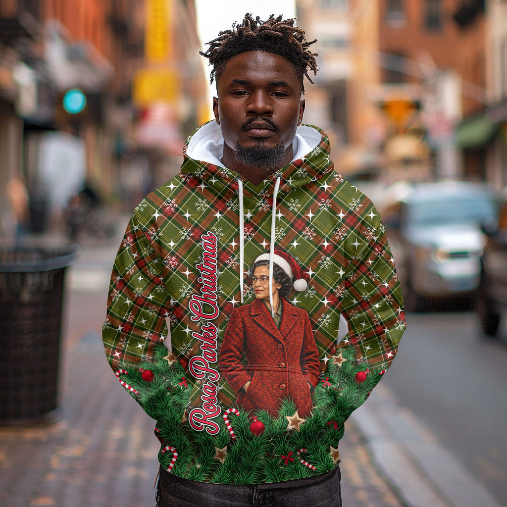 Rosa Parks Christmas Hoodie Plaid Festive Stamp Vintage Civil Rights Legend