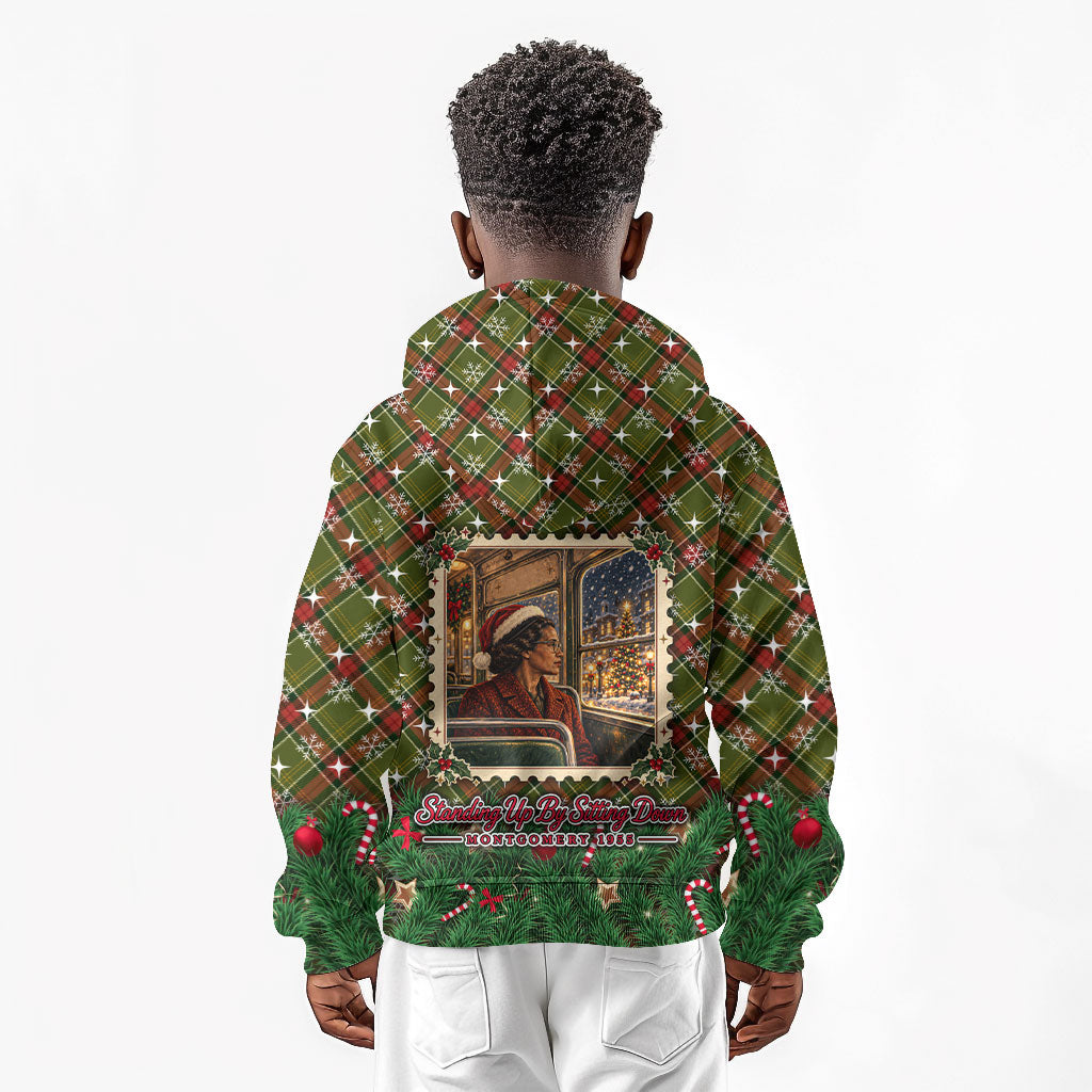 Rosa Parks Christmas Kid Hoodie Plaid Festive Stamp Vintage Civil Rights Legend