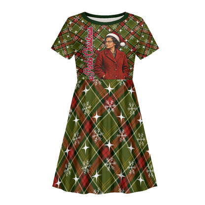 Rosa Parks Christmas Kid Short Sleeve Dress Plaid Festive Stamp Vintage Civil Rights Legend