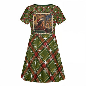 Rosa Parks Christmas Kid Short Sleeve Dress Plaid Festive Stamp Vintage Civil Rights Legend