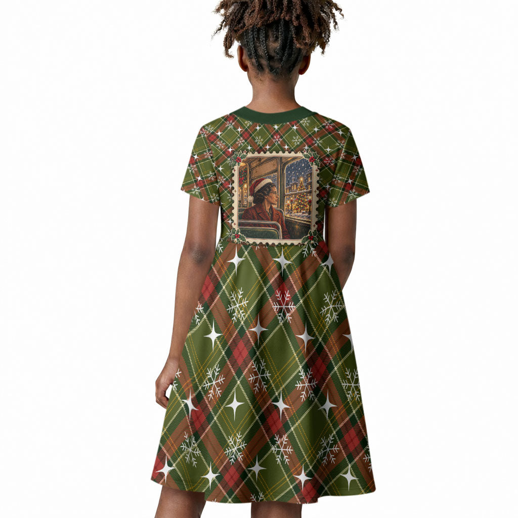 Rosa Parks Christmas Kid Short Sleeve Dress Plaid Festive Stamp Vintage Civil Rights Legend