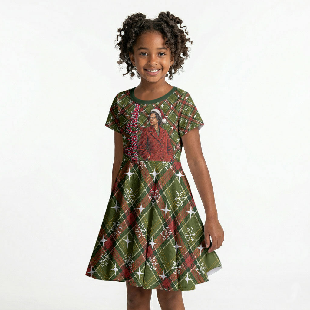 Rosa Parks Christmas Kid Short Sleeve Dress Plaid Festive Stamp Vintage Civil Rights Legend