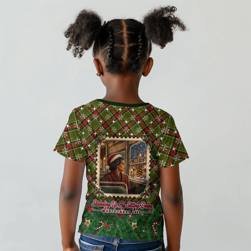 Rosa Parks Christmas Kid T shirt Plaid Festive Stamp Vintage Civil Rights Legend