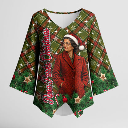 Rosa Parks Christmas Kimono Sleeve Blouse Plaid Festive Stamp Vintage Civil Rights Legend