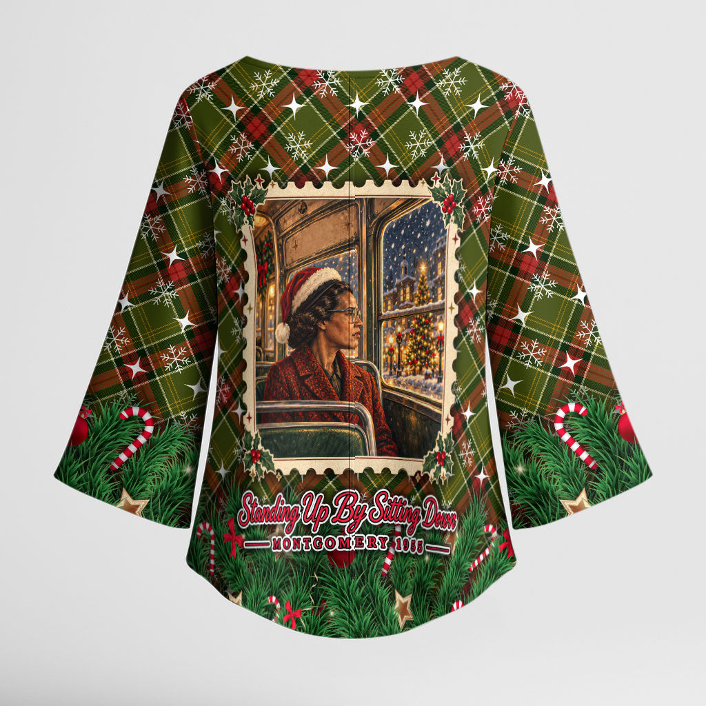 Rosa Parks Christmas Kimono Sleeve Blouse Plaid Festive Stamp Vintage Civil Rights Legend