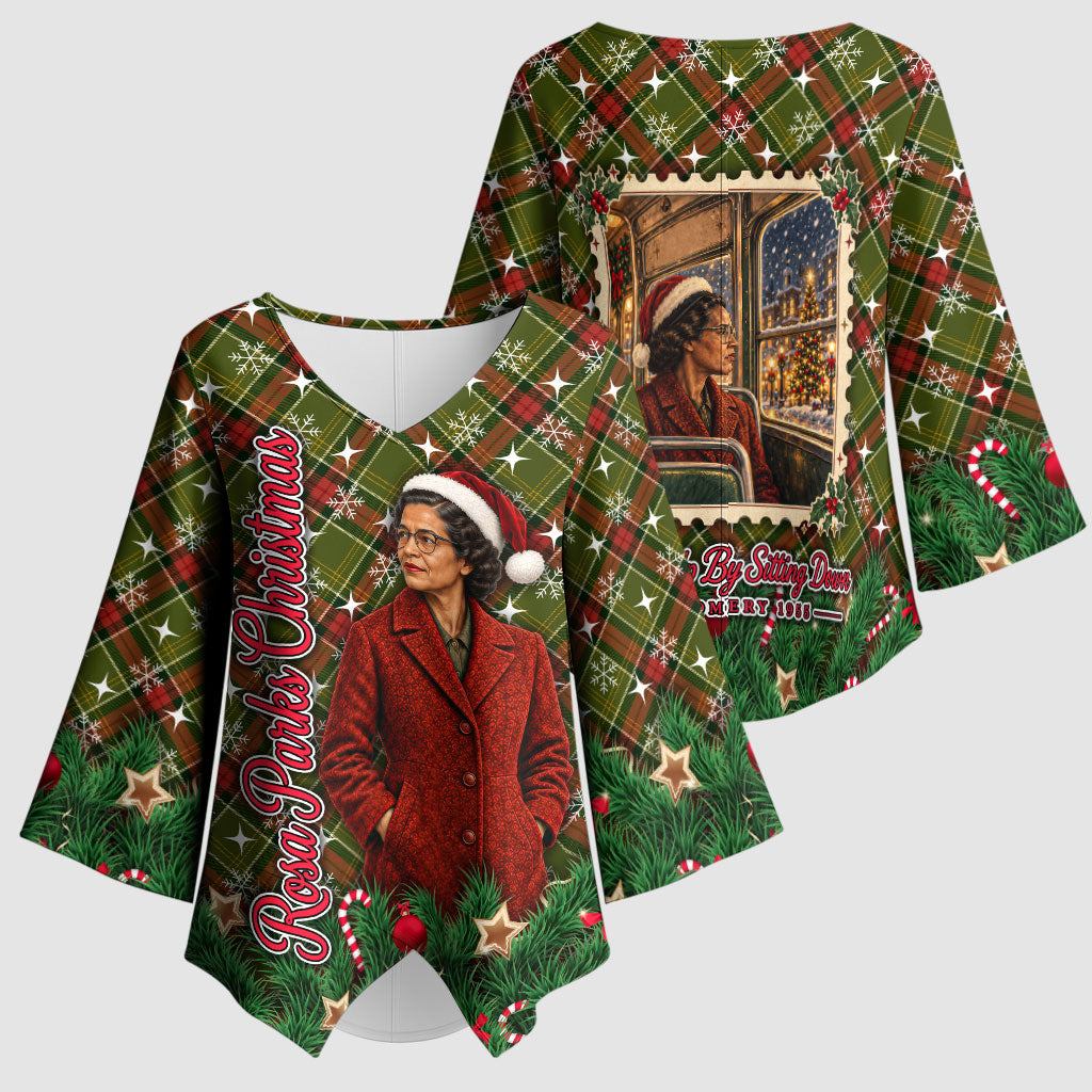 Rosa Parks Christmas Kimono Sleeve Blouse Plaid Festive Stamp Vintage Civil Rights Legend